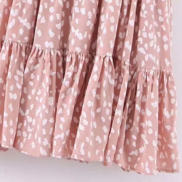 Dalmatian Dots Tiered Boho Print Dress Pink - Picture 8 of 10